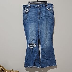 American Eagle Outfitters Distressed Dark Blue Flare Jeans